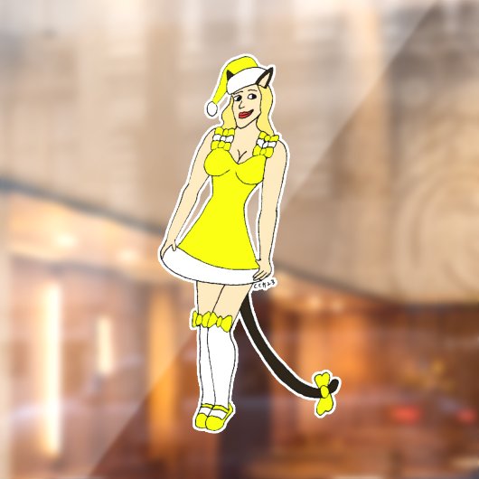 Gele Kerstmis catgirl Raamsticker (Vel 2)