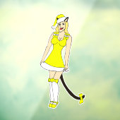 Gele Kerstmis catgirl Raamsticker (Vel 3)