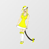 Gele Kerstmis catgirl Raamsticker (Vel)