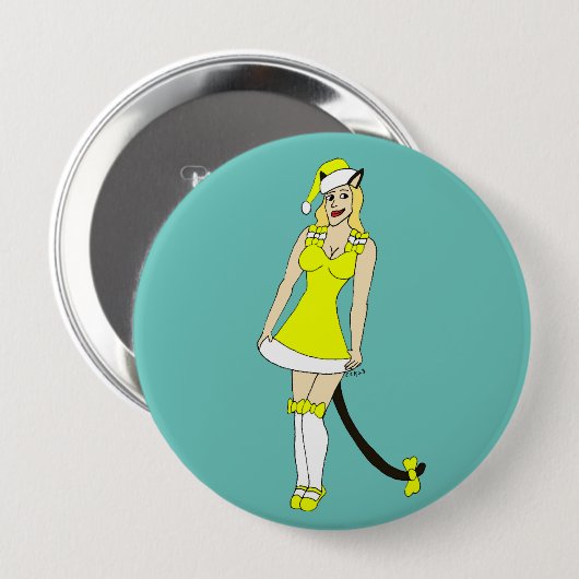 Gele Kerstmis catgirl Ronde Button 4,0 Cm (Voorkant /achterkant)