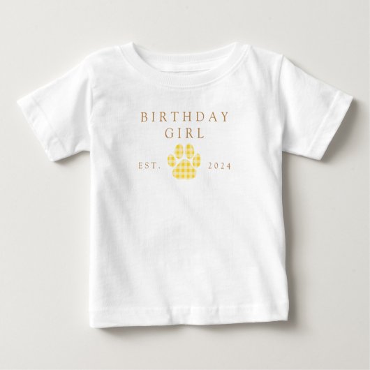 Gele Kids Verjaardag Gingham Pootafdruk Verjaardag (Voorkant)