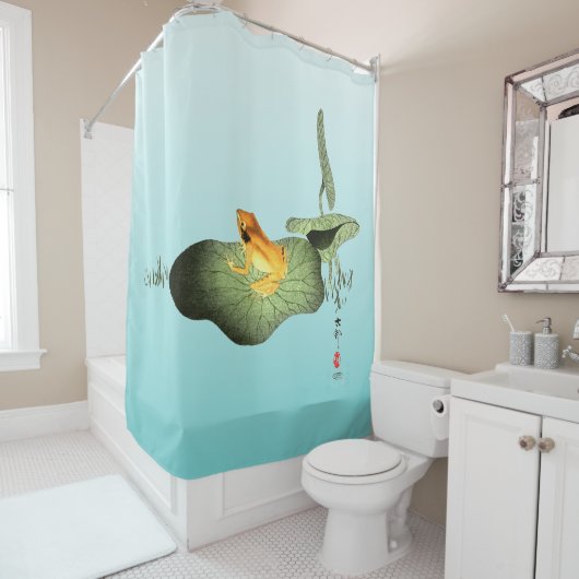 Gele Kikker op Lotus Leaf Douchegordijn (In situ)