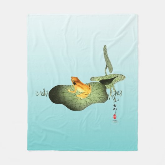 Gele Kikker op Lotus Leaf Fleece Deken (Voorkant)