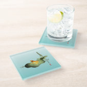 Gele Kikker op Lotus Leaf Glazen Onderzetter (Schuin)