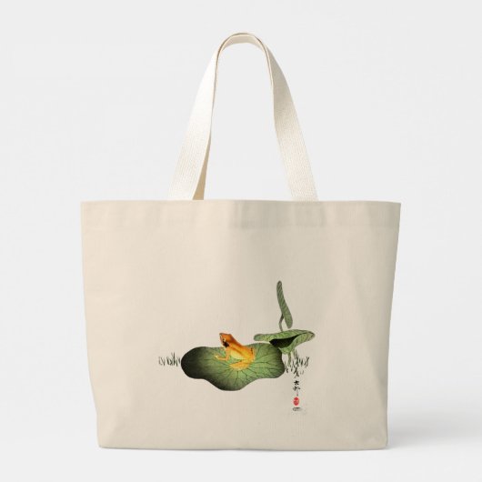 Gele Kikker op Lotus Leaf Grote Tote Bag (Achterkant)