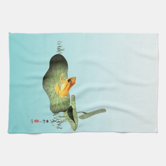 Gele Kikker op Lotus Leaf Theedoek (Horizontaal)