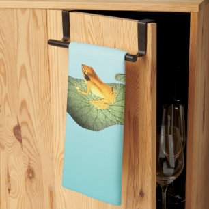 Gele Kikker op Lotus Leaf Theedoek