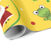Gele kikkers santa claus snewmen cadeaupapier (Rol Hoek)