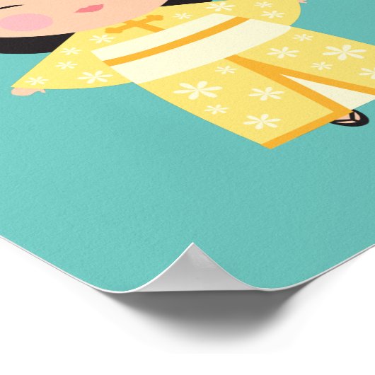 Gele Kimono Japanse Doll Poster (Hoek)