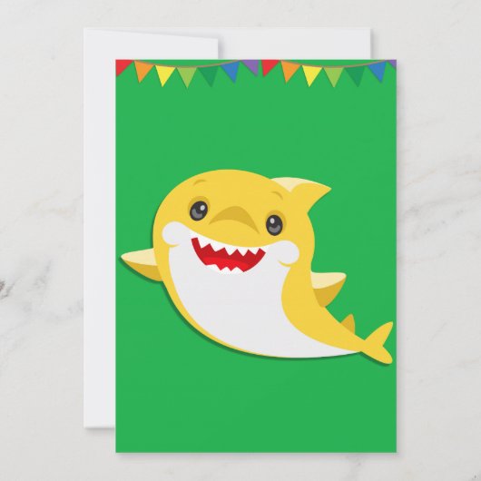 Gele Kinder Shark Green Birthday Kaart (Achterkant)
