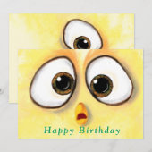 Gele kip Verrafte Big Eyes - Fijne verjaardag (Voorkant / Achterkant)