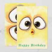 Gele kip Verrassde ogen Kaart Happy Birthday (Voorkant / Achterkant)