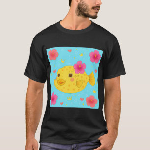Gele kistvis en hibiscus - Blauw T-shirt