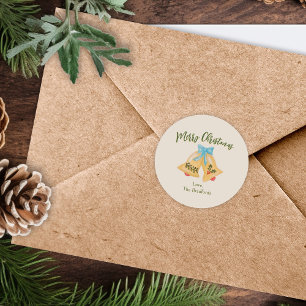 Gele Kitschy kerstbellen Traditionele Vintage Ronde Sticker