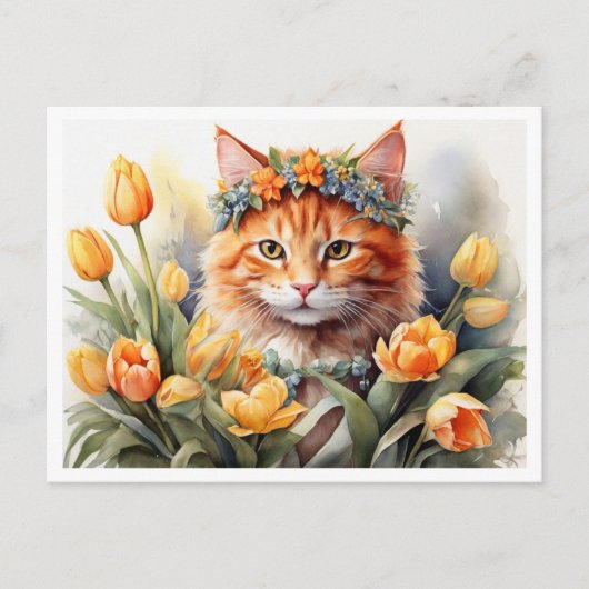 Gele Kitty Tulpen Briefkaart (Voorkant)