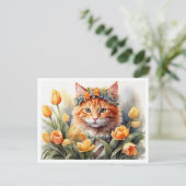 Gele Kitty Tulpen Briefkaart (Staand voorkant)