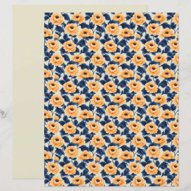 Gele Klaproos Bloem Schrapboek Papier (Voorkant / Achterkant)