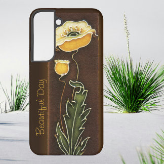 Gele klaproos verouderde tegel look samsung galaxy hoesje