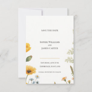 Gele klaproosvaren botanische Schotse bruiloft Save The Date
