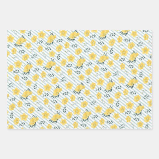 gele klaprozen inpakpapier vel (Voorkant 3)