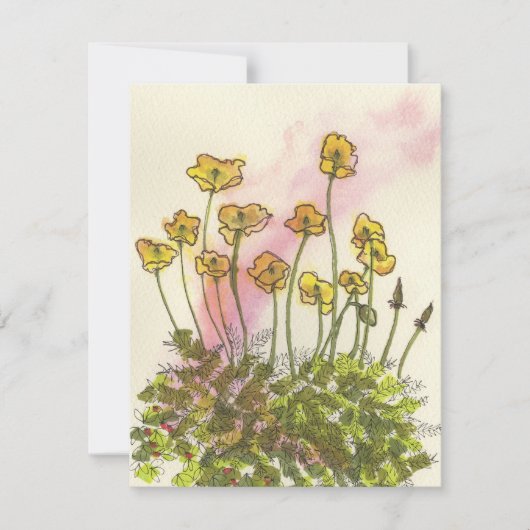 Gele klaprozen wilde bloemen groetkaart (Voorkant)