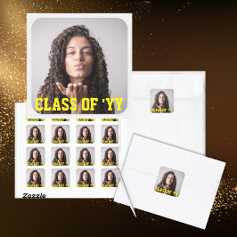 Gele Klasse van 2024 Senior Photo Square Seal Vierkante Sticker