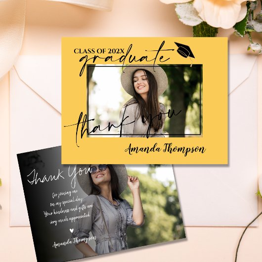 Gele Klasse van 2025 Afstuderen Foto Dank U Briefkaart