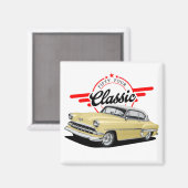 Gele klassieke auto magneet (Voorkant / Achterkant)