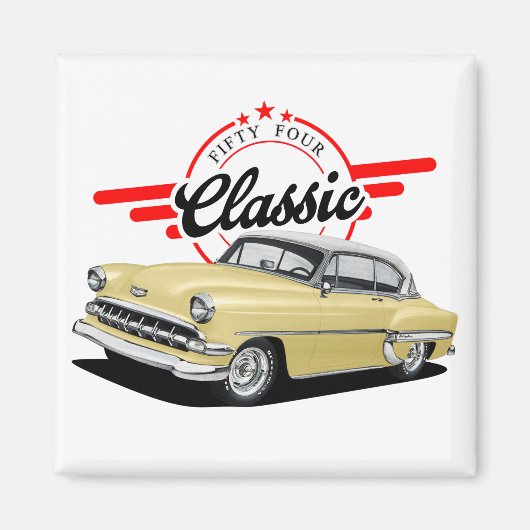 Gele klassieke auto magneet (Voorkant)