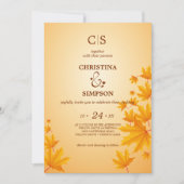 Gele klassieke herfst esdoornbladeren bruiloft kaart (Voorkant)