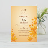 Gele klassieke herfst esdoornbladeren bruiloft kaart (Staand voorkant)
