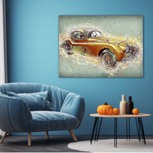 Gele Klassieke Sportwagen Tijdloze Automobielkunst Poster