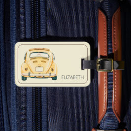 Gele Klassieke Vintage Buggy Bug Auto Gepersonalis Bagagelabel