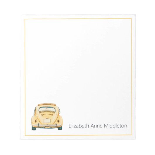Gele Klassieke Vintage Buggy Bug Auto Gepersonalis Notitieblok (Voorkant)