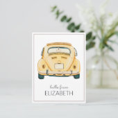 Gele Klassieke Vintage Buggy Bug Auto Persoonlijk Briefkaart (Staand voorkant)