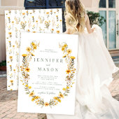 Gele kleine bloemen wilde bloemen bruiloft uitnodi kaart