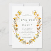 Gele kleine bloemen wilde bloemen bruiloft uitnodi kaart (Voorkant)