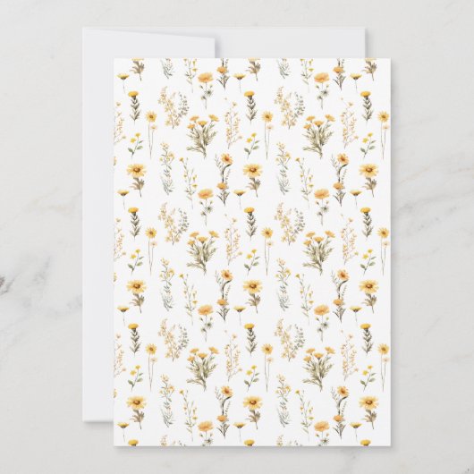 Gele kleine bloemen wilde bloemen bruiloft uitnodi kaart (Achterkant)