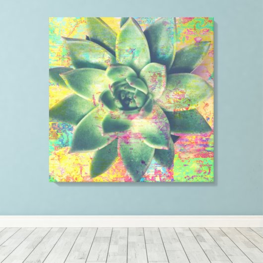 Gele kleurenpatches Succulent Canvas Art (Insitu (Houten vloer))