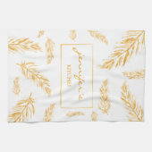 Gele kleurenveren met aangepaste naam theedoek (Horizontaal)