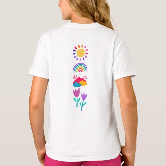 Gele kleurrijke en Schattigee Doodle Painterly Pri T-shirt (Achterkant)