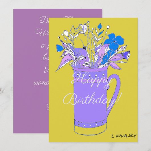 Gele kleurrijke Happy Birthday Flowers in Mok Feestdagenkaart (Voorkant / Achterkant)