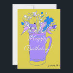 Gele kleurrijke Happy Birthday Flowers in Mok Feestdagenkaart<br><div class="desc">Een origineel bloemkunstwerk van kunstenares Linda Kavalsky,  voeg wat kleur toe om iemands dag op te fleuren!</div>