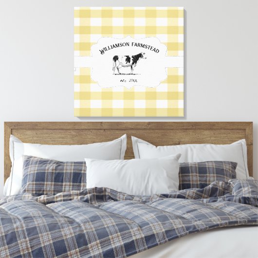 Gele Koe van Boerderij met buffel Canvas Afdruk (Insitu (Slaapkamer))