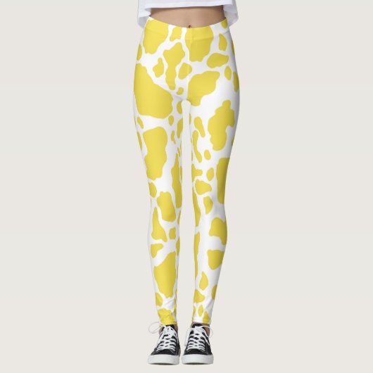 Gele Koeienvlekken Dierprintpatroon Leggings (Voorkant)