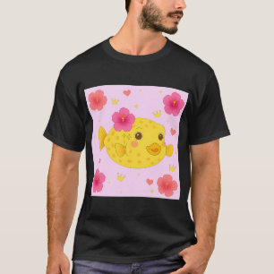Gele koffervis en hibiscus - Roze T-shirt