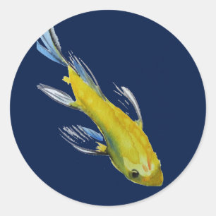 Gele koi Japanse karper waterverf Ronde Sticker