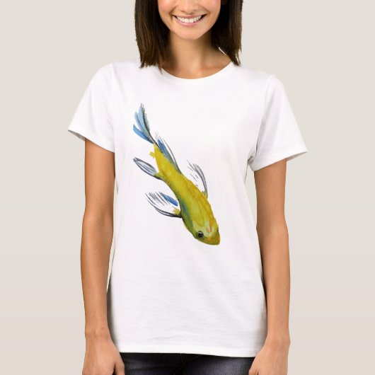 Gele koi Japanse karper waterverf T-shirt (Voorkant)