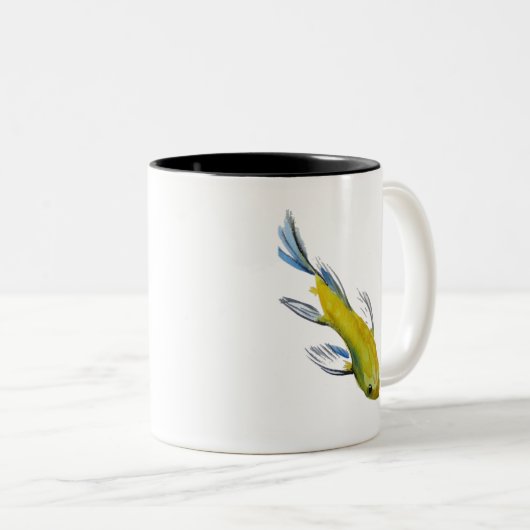 Gele koi Japanse karper waterverf Tweekleurige Koffiemok (Voorkant rechts)