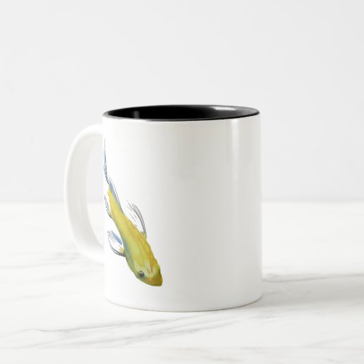 Gele koi Japanse karper waterverf Tweekleurige Koffiemok (Voorkant links)